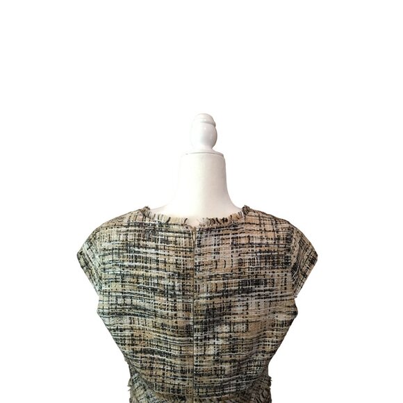 Ellen Tracy Beige & Navy Textured Cap Sleeve Dress Size 12 - Picture 8 of 8